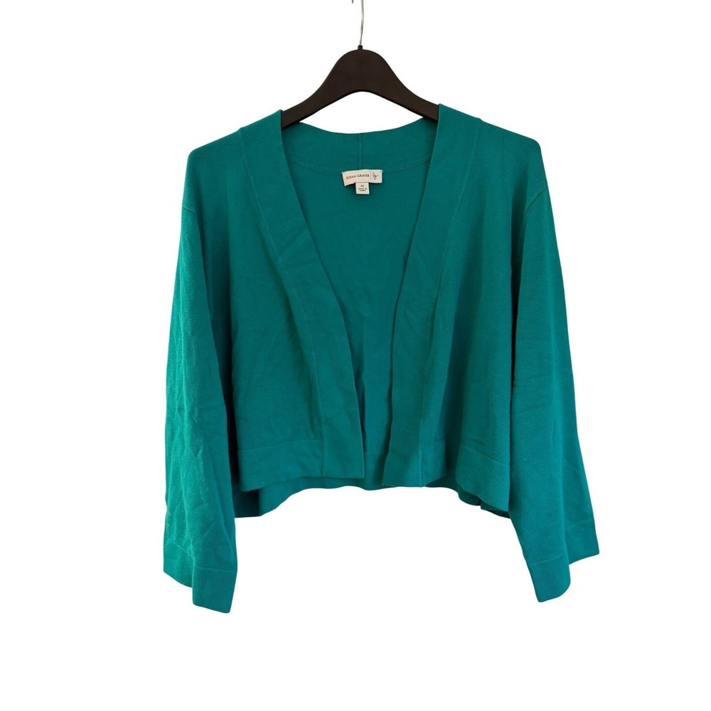 Susan Graver Cardigan Sweater Plus Size 3X Teal Green Open Front Cropped